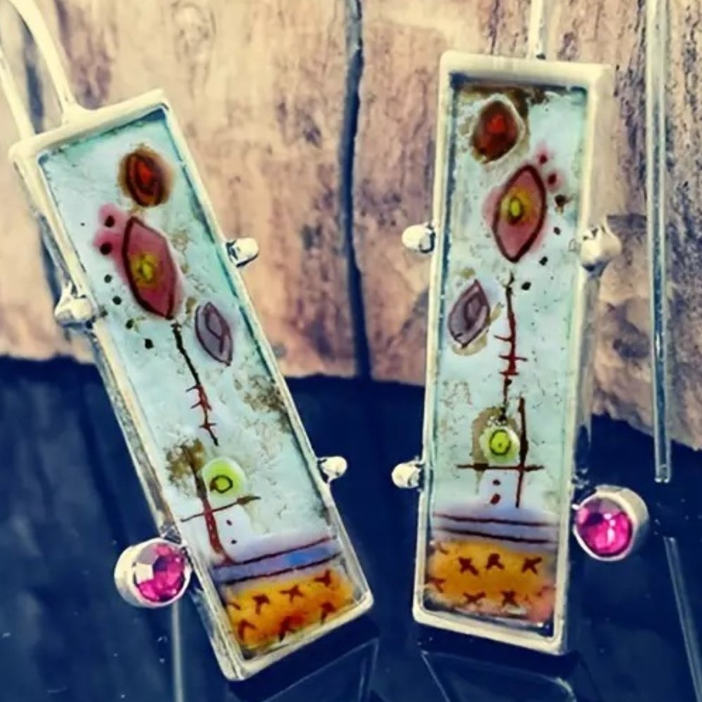 COPY - Bohemian Boho Abstract Art Light Green Floral Drop Dangle Earrings -NEW
